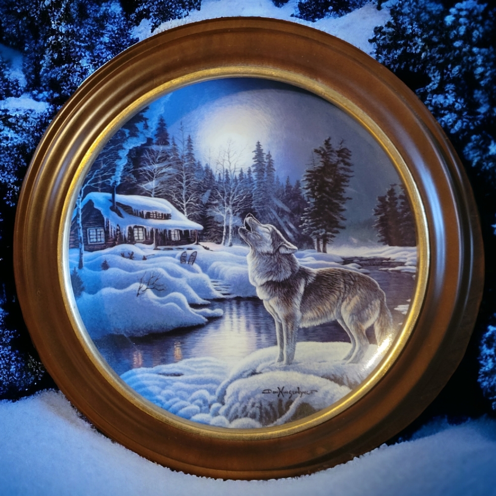 Vtg 93 Moonlight Serenade Night Watch Wolf Don Ningewance/Vanhygan Smythe Frame